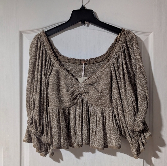 NWT Free People | Brittnee Printed Top In Tropical Nut - Picture 3 of 13